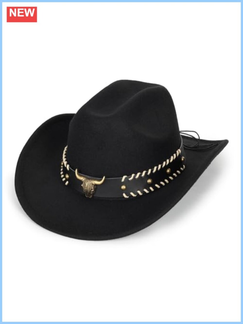 Western Cowboy Hat Cotton Polyester Vegan Leather Band Adjustable S-M